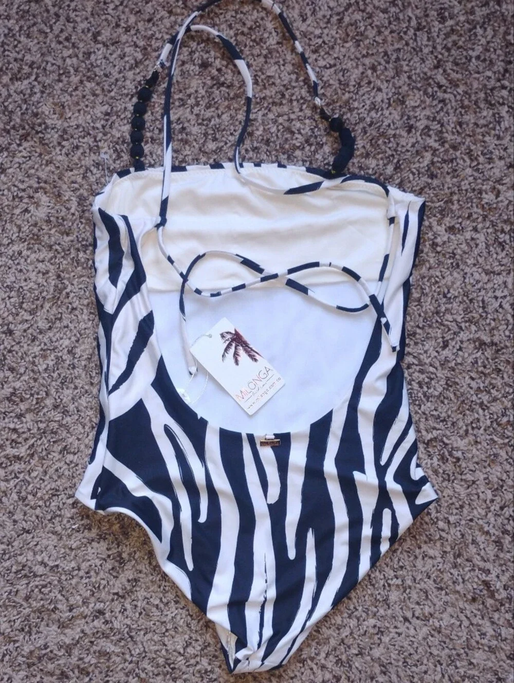 NWT Milonga Zebra Animal Print Beaded One Piece Swimsuit Size Small